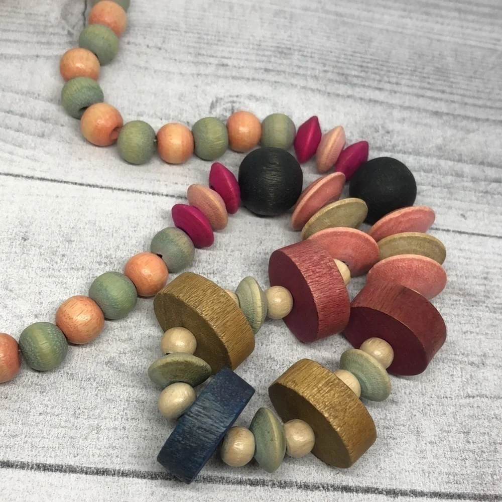 Bundle lot 2 vintage colorful wooden beads necklaces